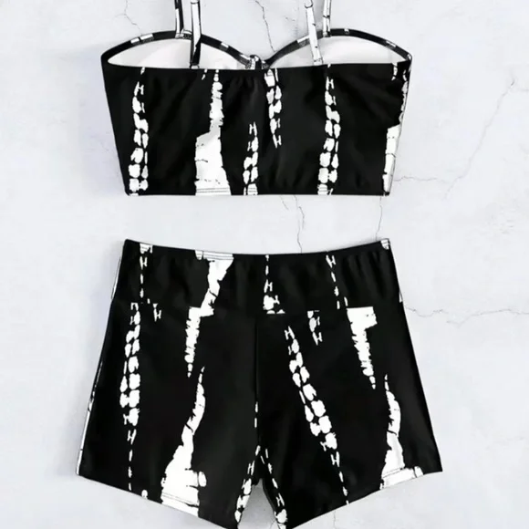 Boho Tie Dye 2 Piece Drawstring Accent Wireless Top Shorts Bikini Swim Swimsuit - Picture 2 of 16